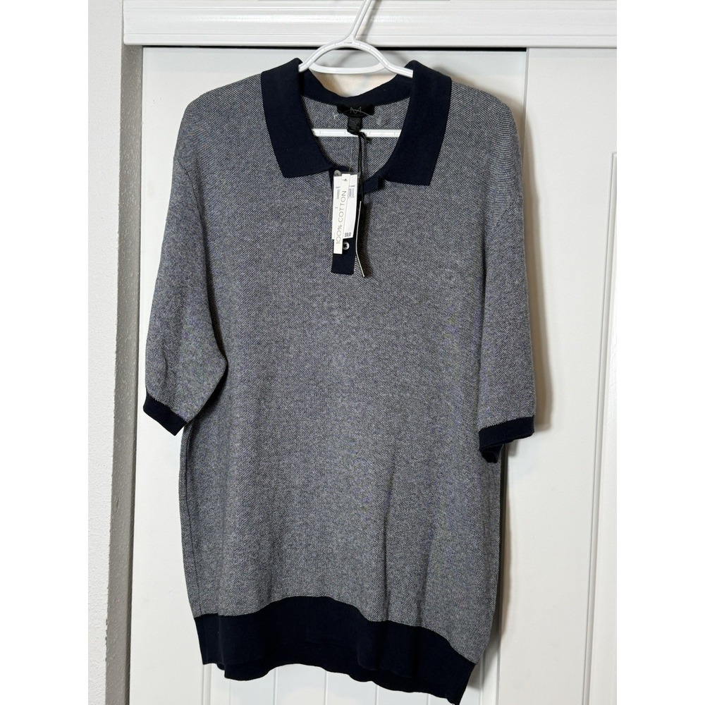 Magaschoni‎ Men's Polo Pullover Knit Shirt Stretch Blue Gray Size XL NWT